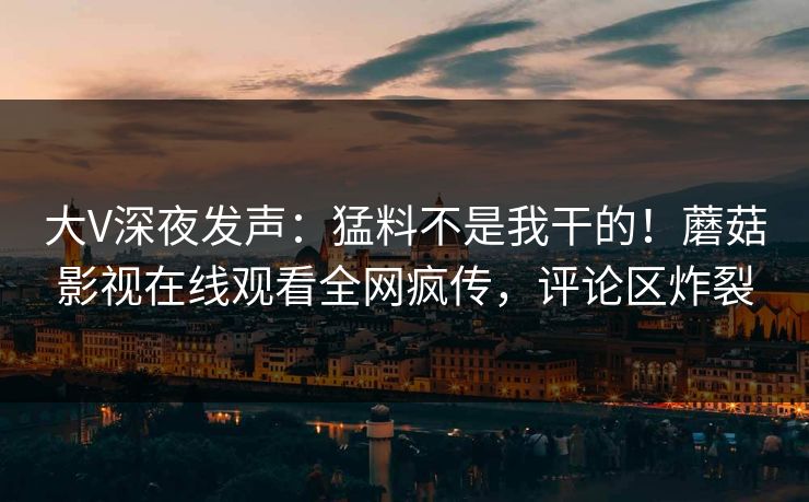 大V深夜发声：猛料不是我干的！蘑菇影视在线观看全网疯传，评论区炸裂