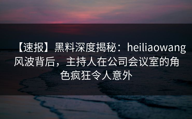 【速报】黑料深度揭秘:heiliaowang风波背后,主持人在公司会议室的角色疯狂令人意外