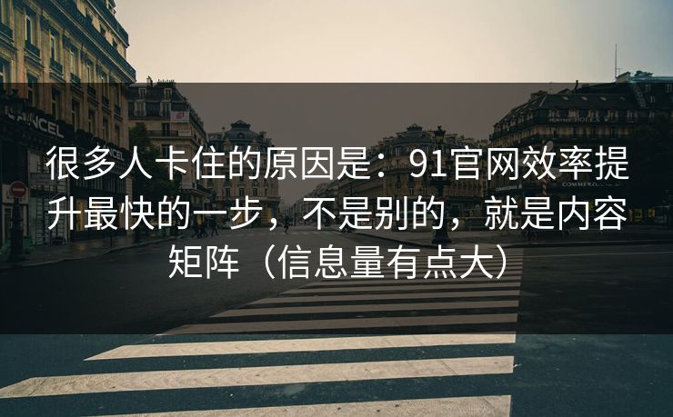 很多人卡住的原因是：91官网效率提升最快的一步，不是别的，就是内容矩阵（信息量有点大）
